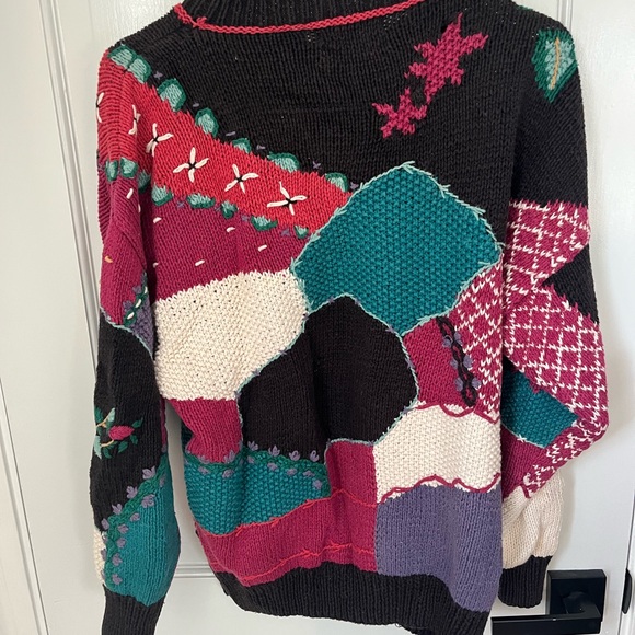 HKA Hand Knit Vintage Colorful Patchwork Sweater - Picture 3 of 4